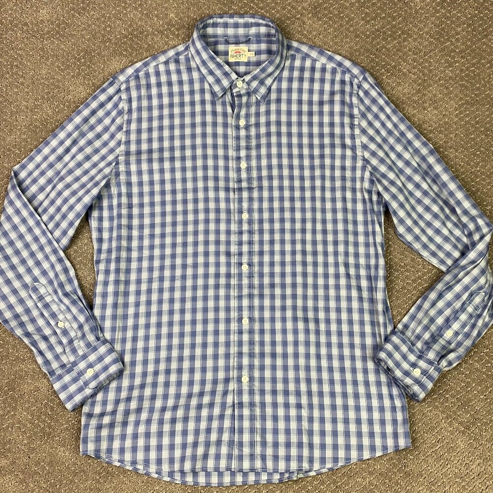 Faherty Button Down Shirt Men's Large Blue Gingham Check Movement Performance